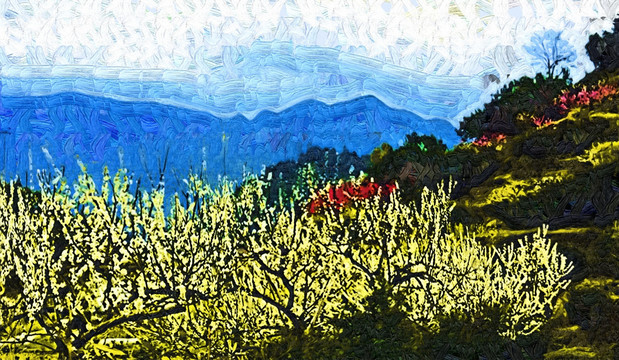 山坡风景油画