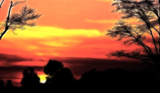 夕阳风景油画