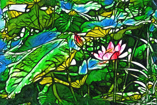 荷花油画