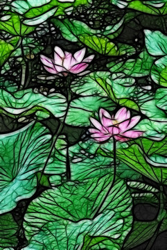 荷花抽象畫