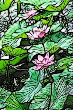 荷花抽象畫