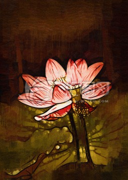 荷花抽象油畫