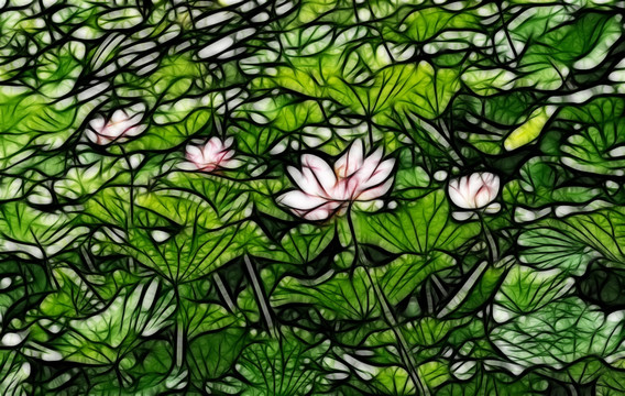 荷花抽象畫