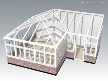 铝合金欧式白色L型阳光房效果图