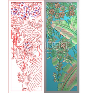 芭蕉葉 花草鏤空浮雕背景墻