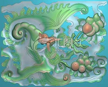 蝙蝠桃石雕砂巖浮雕圖背景墻