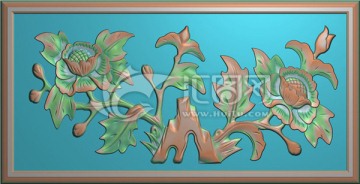 菊花板 門花浮雕圖