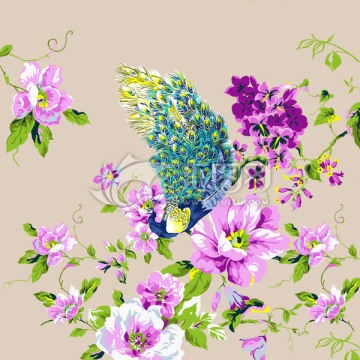 復(fù)古孔雀牡丹花朵 有圖層