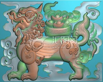 獅子元寶石雕浮雕圖背景墻