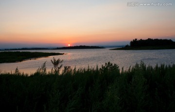 湖泊 夕阳 落日
