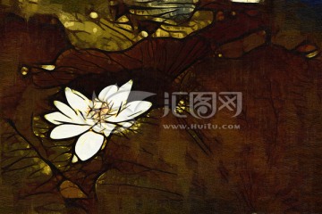 荷花抽象油畫