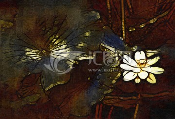 荷花抽象油畫(huà)