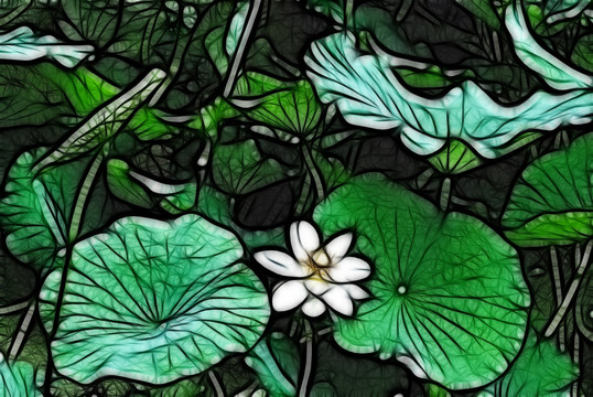 荷花抽象畫