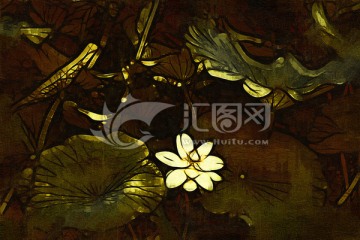 荷花抽象油畫