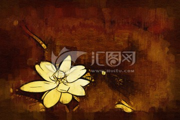 荷花抽象油畫