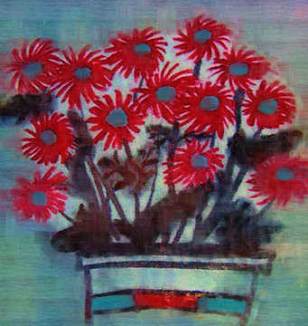 油畫 花盆