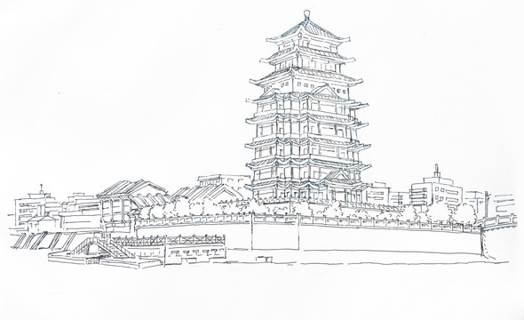 惠州合江楼 手绘