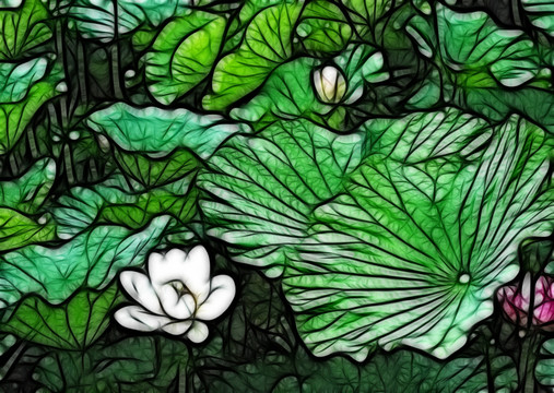 荷花抽象畫