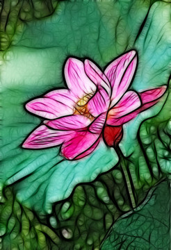 荷花抽象畫