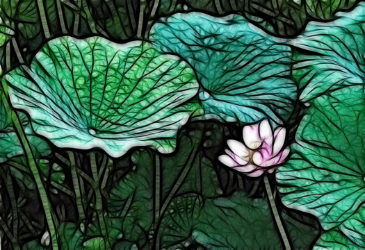 荷花抽象畫