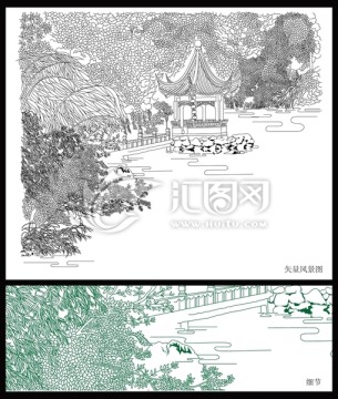 中国园林矢量插图