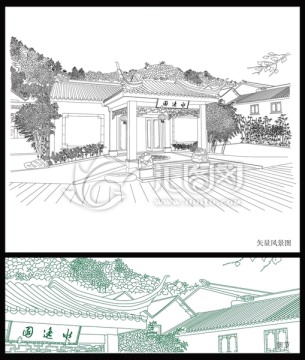 中國(guó)園林山水文化矢量插圖