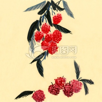 國畫荔枝 水墨畫