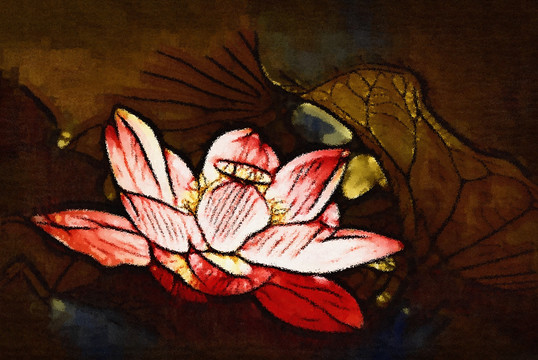 荷花抽象油畫(huà)