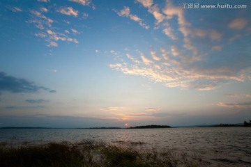 夕阳 晚霞 湖泊