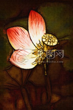 荷花抽象油畫