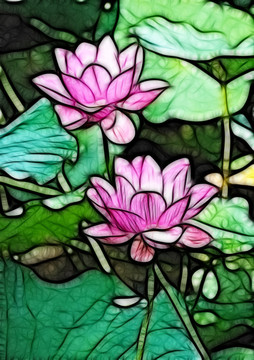 荷花抽象畫
