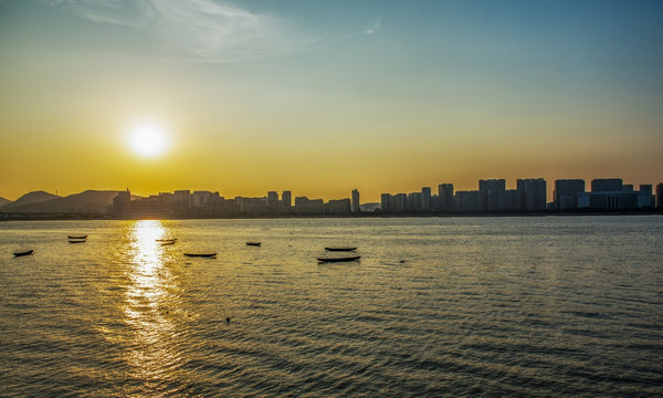 杭州钱江新城夕阳西下