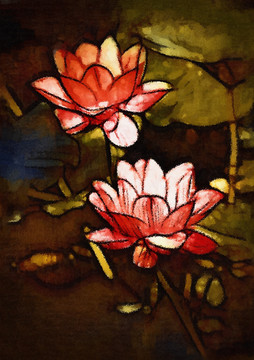 荷花抽象油畫(huà)