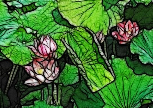 荷花抽象畫