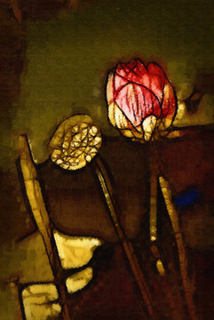 荷花抽象油畫(huà)