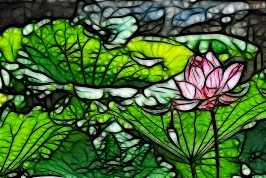 荷花抽象畫