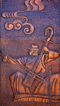 演奏马头琴的蒙古人 铜雕
