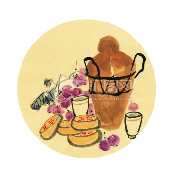 中秋美食 國(guó)畫中秋