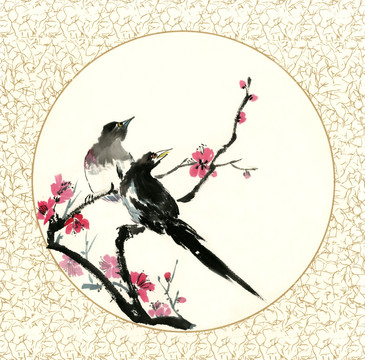 喜鵲登梅國畫 裝飾畫