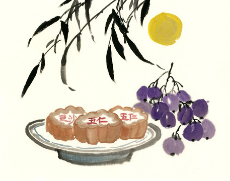 中秋节国画 月饼