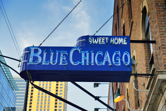 蓝色芝加哥酒吧霓虹灯招牌
