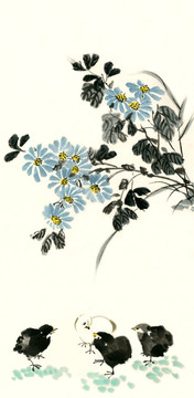 國(guó)畫菊花 國(guó)畫小雞