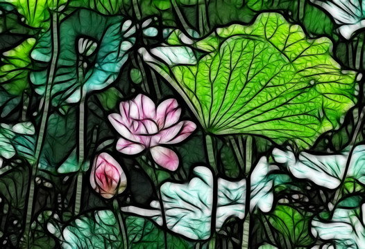 荷花抽象畫
