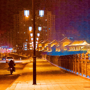 夜景油畫 不分層