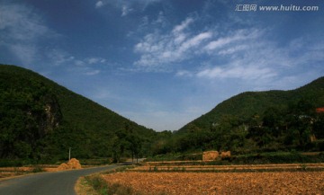 秋景 道路 蓝天