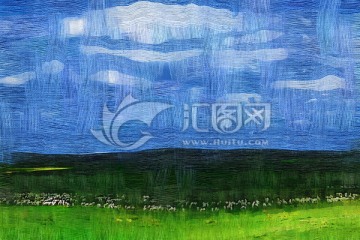 電腦油畫 草原羊群