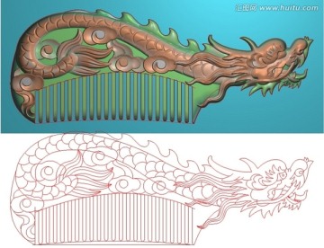 十二12生肖龍梳子精雕圖浮雕圖