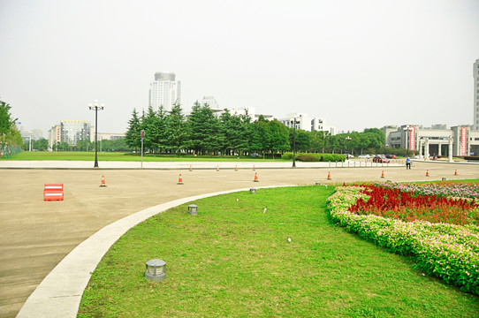 花草与广场道路