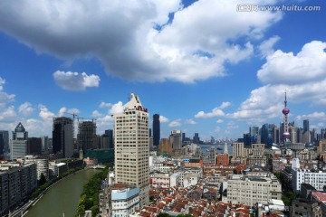 上海蓝天白云都市风光