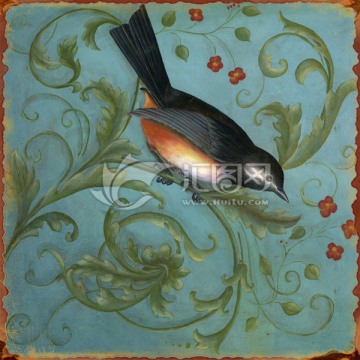 鳥(niǎo) 花卉 花紋 裝飾畫(huà) 無(wú)框畫(huà)